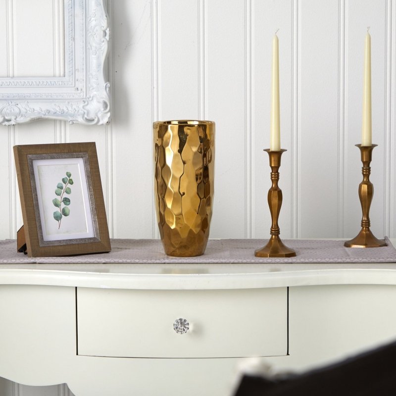 10” Designer Gold Cylinder Vase - FCHF CITY