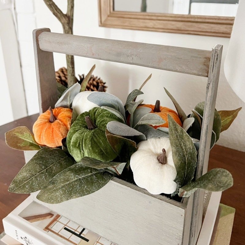 10” Fall Pumpkin Artificial Autumn Arrangement in Wood Basket - FCHF CITY