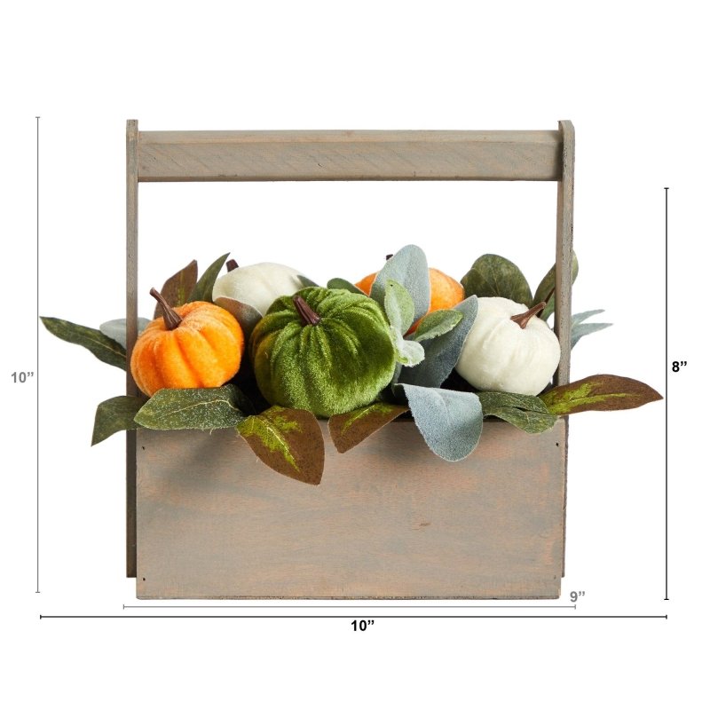 10” Fall Pumpkin Artificial Autumn Arrangement in Wood Basket - FCHF CITY