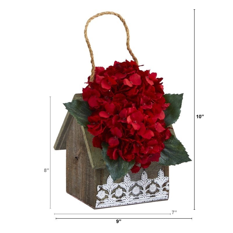10” Hydrangea Artificial Arrangement in Hanging Floral Design House Planter - FCHF CITY