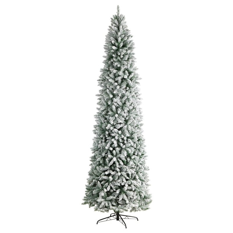 10’ Slim Flocked Montreal Fir Artificial Christmas Tree - FCHF CITY