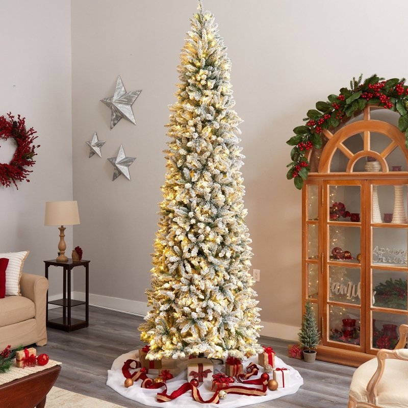 10’ Slim Flocked Montreal Fir Artificial Christmas Tree - FCHF CITY
