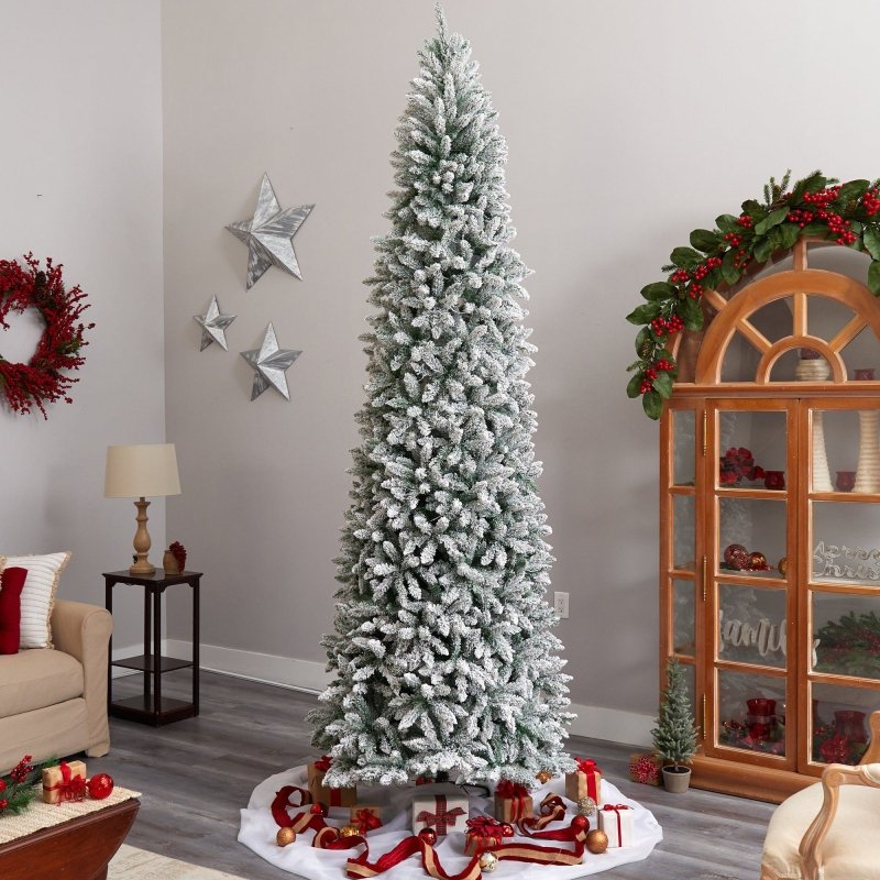 10’ Slim Flocked Montreal Fir Artificial Christmas Tree - FCHF CITY