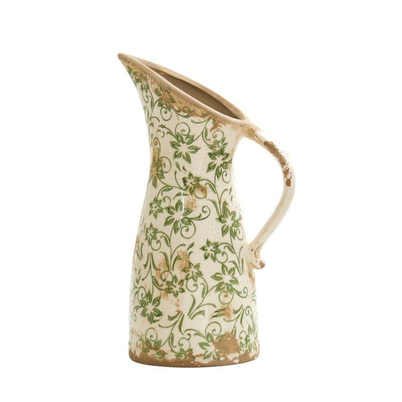 10” Tuscan Ceramic Green Scroll Pitcher Vase - FCHF CITY