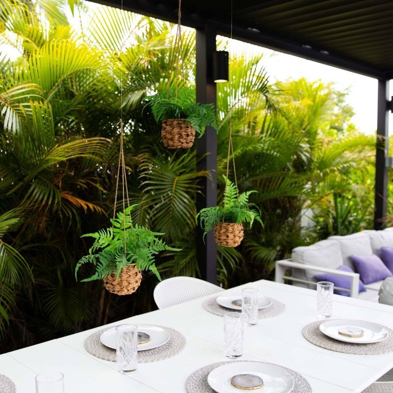 10” UV Resistant Artificial Boston Fern in Hanging Wicker Basket (Indoor/Outdoor) - Set of 3 - FCHF CITY