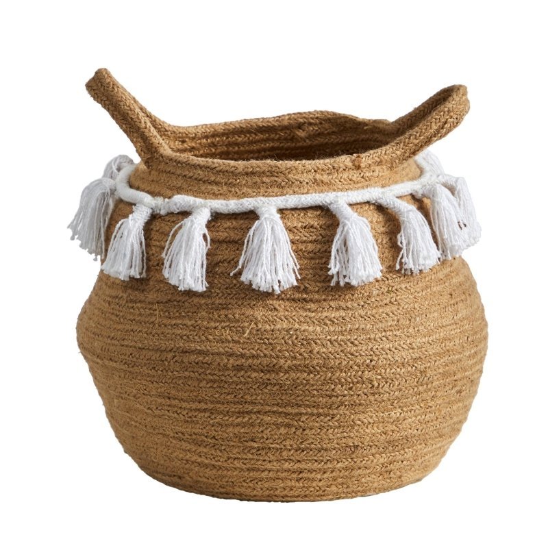 11” Boho Chic Handmade Natural Cotton Woven Planter with Tassels - FCHF CITY