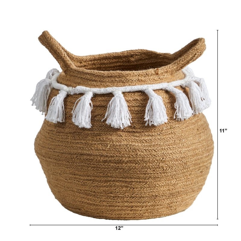 11” Boho Chic Handmade Natural Cotton Woven Planter with Tassels - FCHF CITY