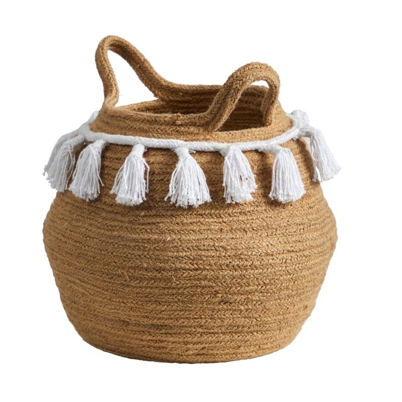 11” Boho Chic Handmade Natural Cotton Woven Planter with Tassels - FCHF CITY