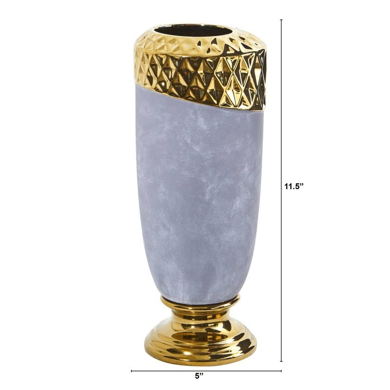 11.5” Regal Stone Vase with Gold Accents - FCHF CITY