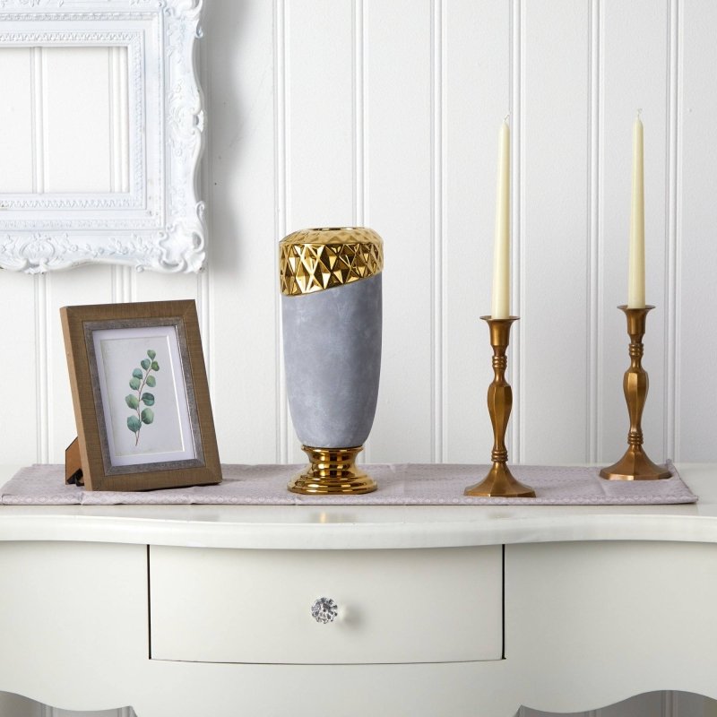 11.5” Regal Stone Vase with Gold Accents - FCHF CITY