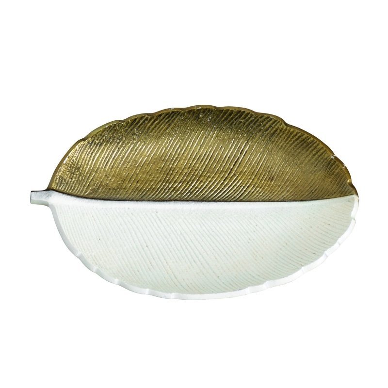 14" Gold and White Leaf Decorative Accent - FCHF CITY