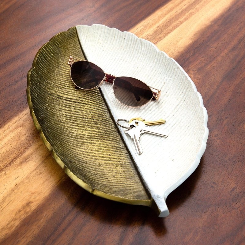 14" Gold and White Leaf Decorative Accent - FCHF CITY