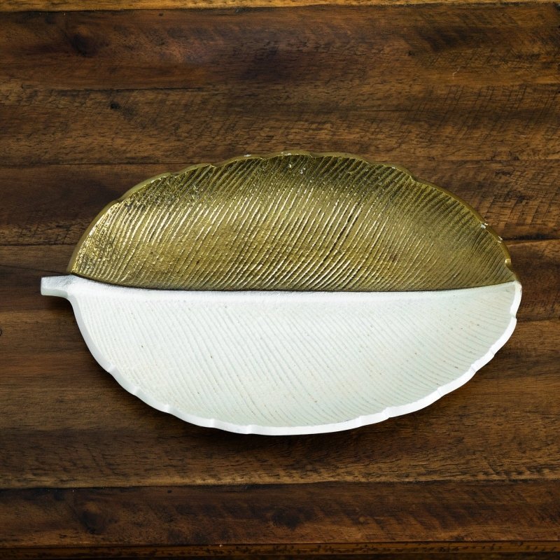 14" Gold and White Leaf Decorative Accent - FCHF CITY