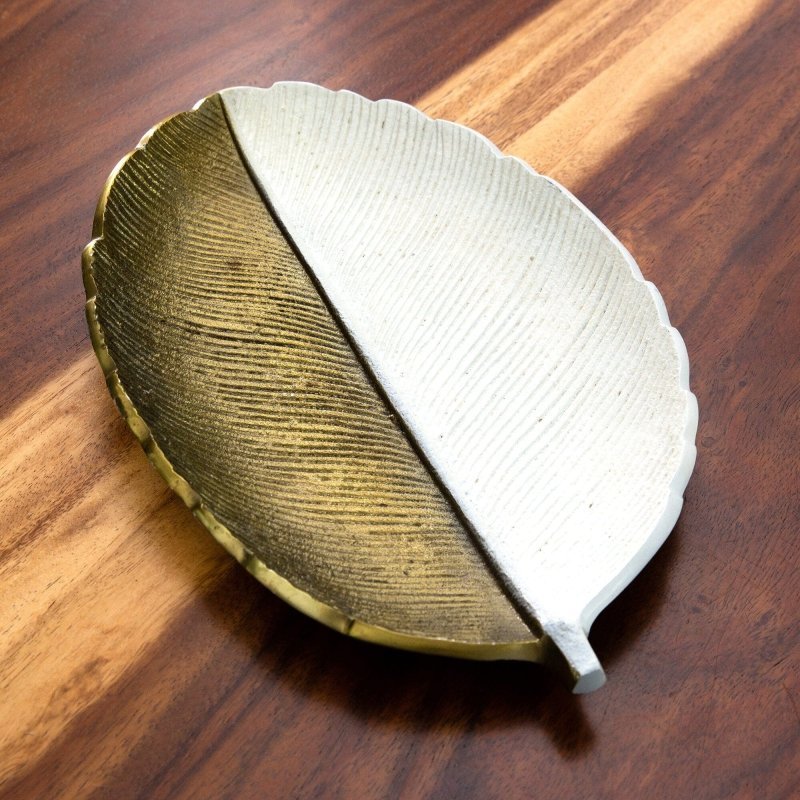 14" Gold and White Leaf Decorative Accent - FCHF CITY
