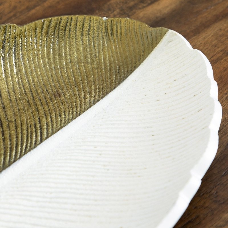 14" Gold and White Leaf Decorative Accent - FCHF CITY