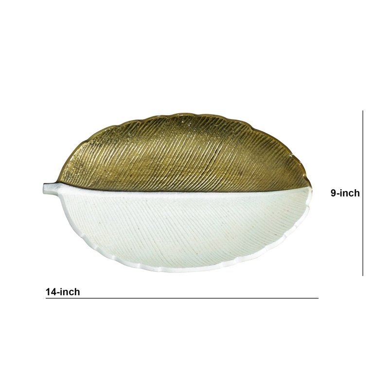 14" Gold and White Leaf Decorative Accent - FCHF CITY