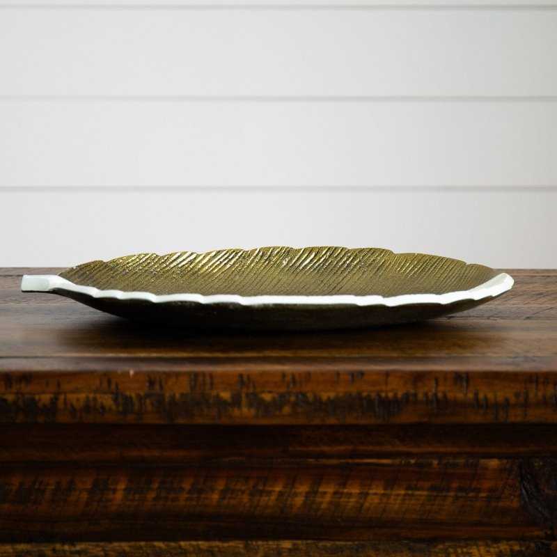 14" Gold and White Leaf Decorative Accent - FCHF CITY