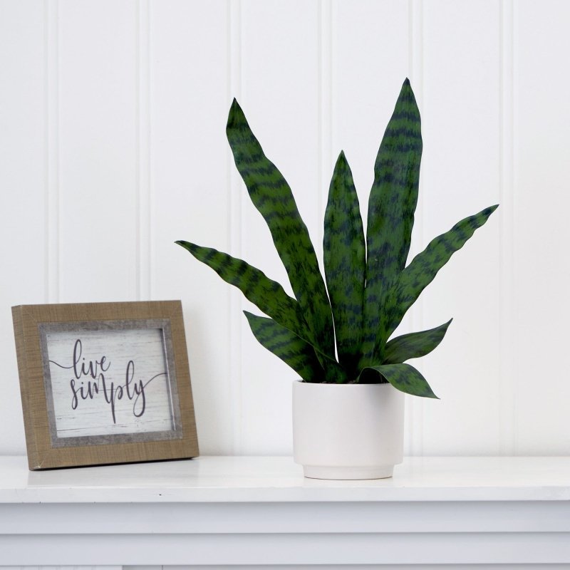 16" Artificial Sansevieria Snake Plant with Decorative Planter - FCHF CITY