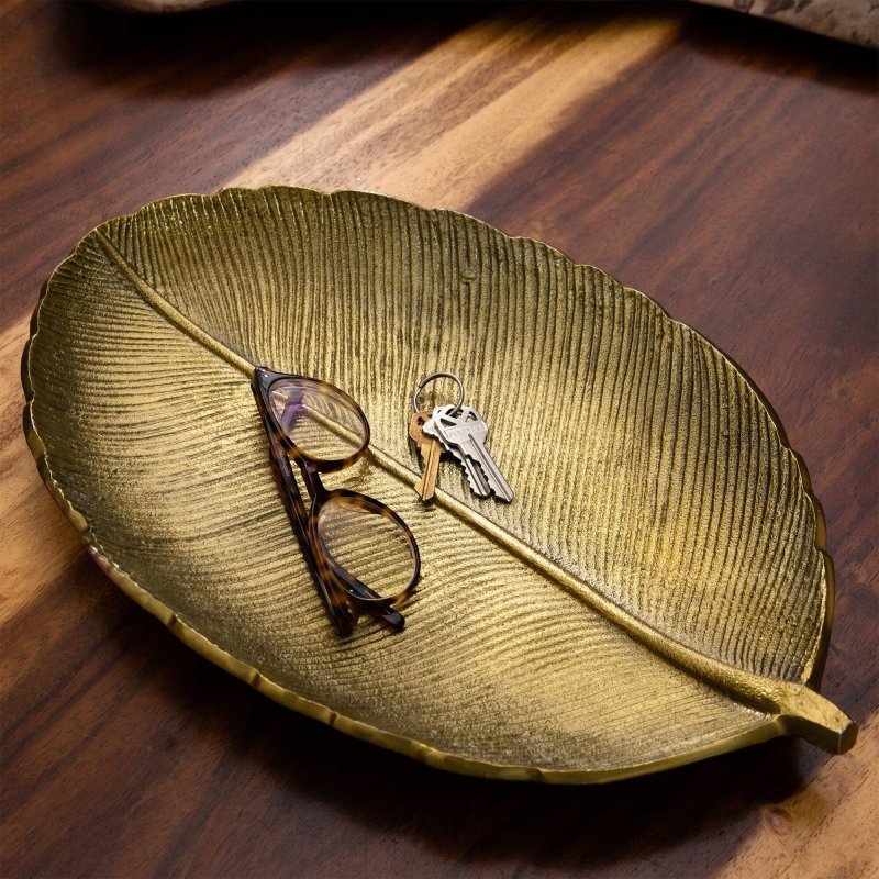 16” Gold Leaf Tray Decorative Accent - FCHF CITY