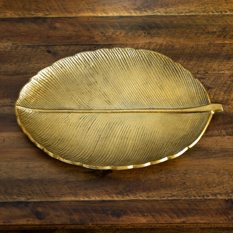 16” Gold Leaf Tray Decorative Accent - FCHF CITY
