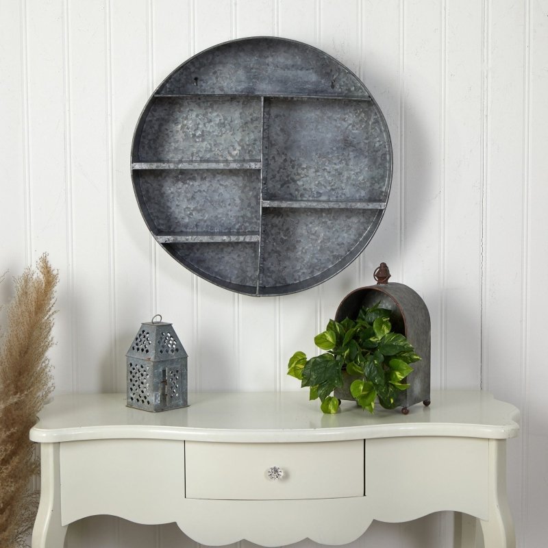18” Galvanized Circular Metal Wall Mounted Shelf with Four Tier Shelves - FCHF CITY