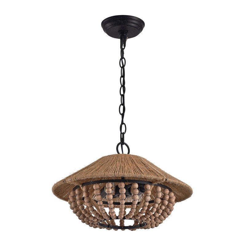 2 - Light Farmhouse Pendant Light with Wood Beads - FCHF CITY
