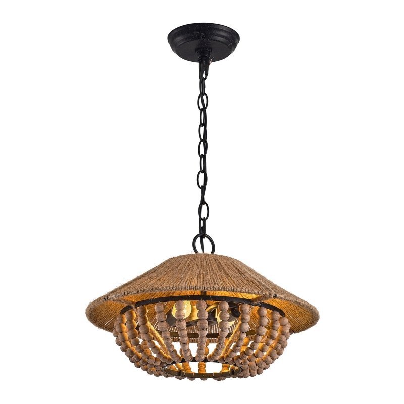 2 - Light Farmhouse Pendant Light with Wood Beads - FCHF CITY