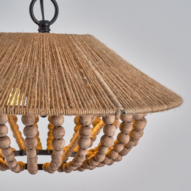 2 - Light Farmhouse Pendant Light with Wood Beads - FCHF CITY