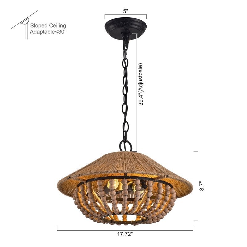 2 - Light Farmhouse Pendant Light with Wood Beads - FCHF CITY
