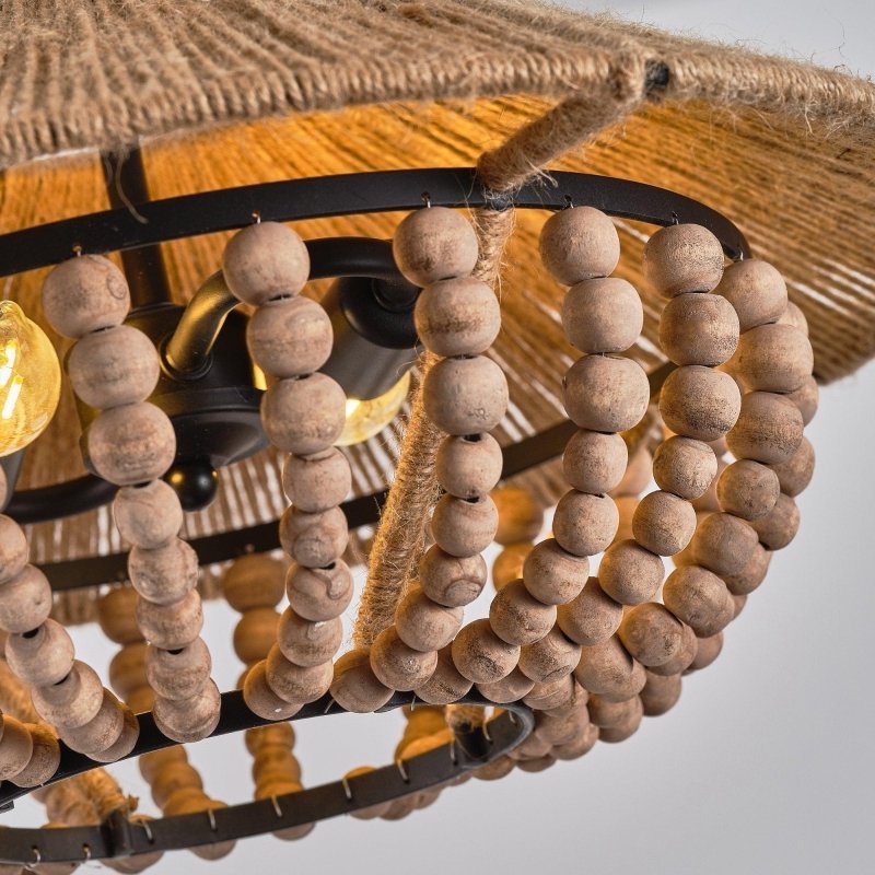 2 - Light Farmhouse Pendant Light with Wood Beads - FCHF CITY
