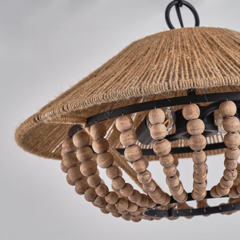 2 - Light Farmhouse Pendant Light with Wood Beads - FCHF CITY