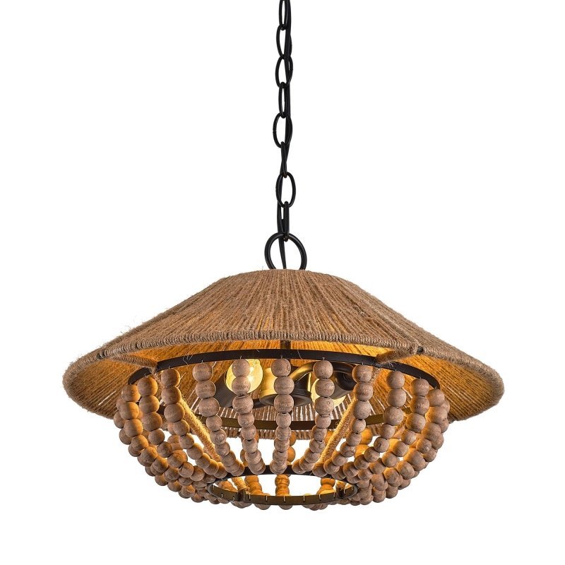 2 - Light Farmhouse Pendant Light with Wood Beads - FCHF CITY