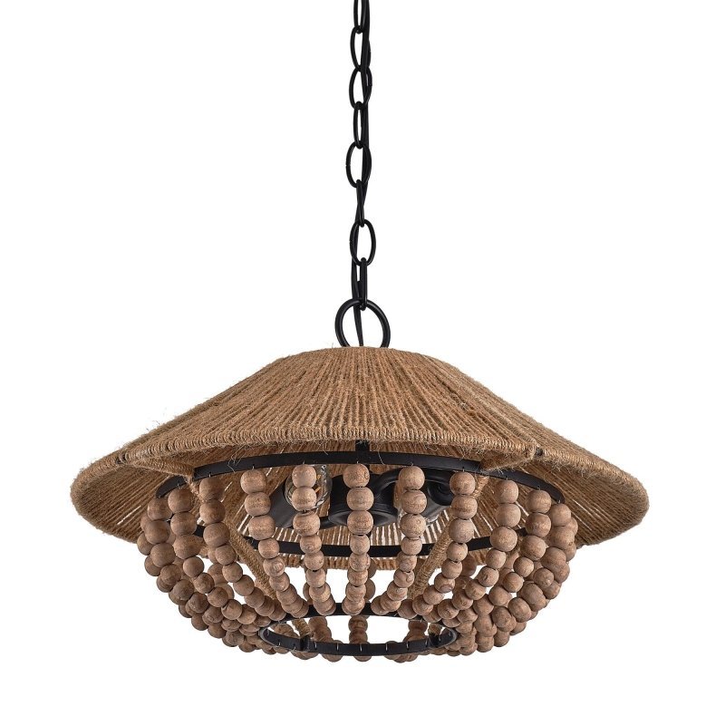 2 - Light Farmhouse Pendant Light with Wood Beads - FCHF CITY