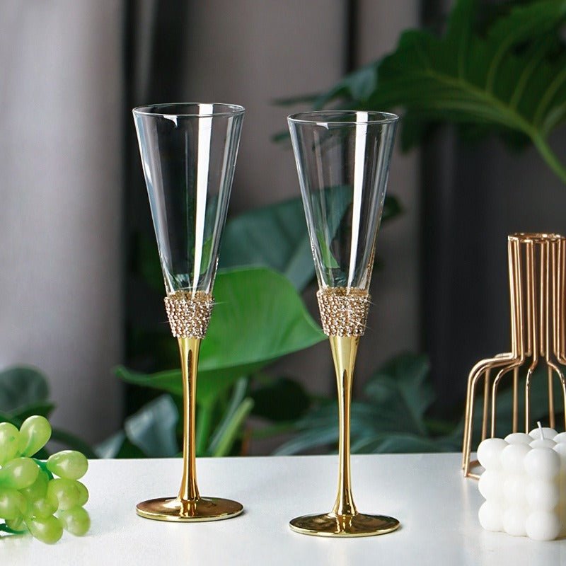 200ml Rhinestone Champagne Flutes Set (Gold / Silver) - FCHF CITY
