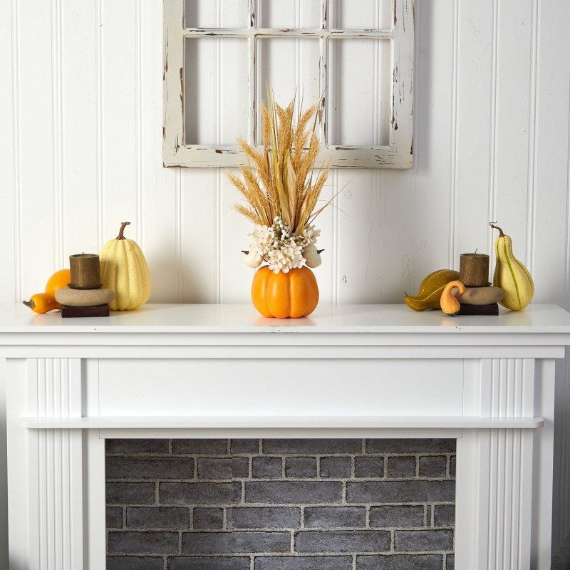 21” Autumn Dried Wheat and Pumpkin Artificial Fall Arrangement in Decorative Pumpkin Vase - FCHF CITY