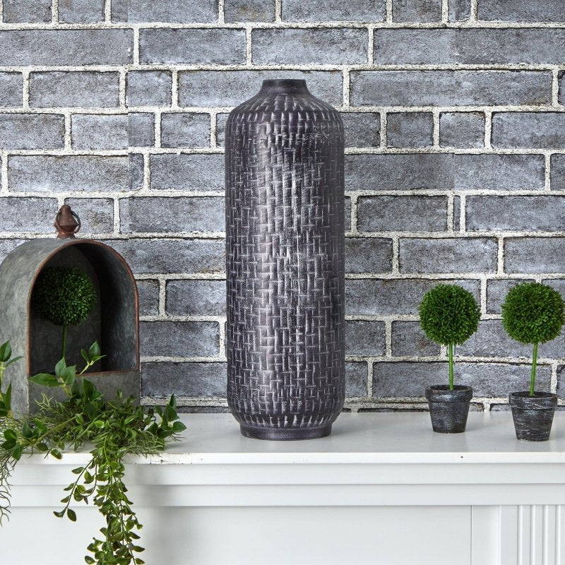 21” Embossed Metal Cylinder Vase - FCHF CITY