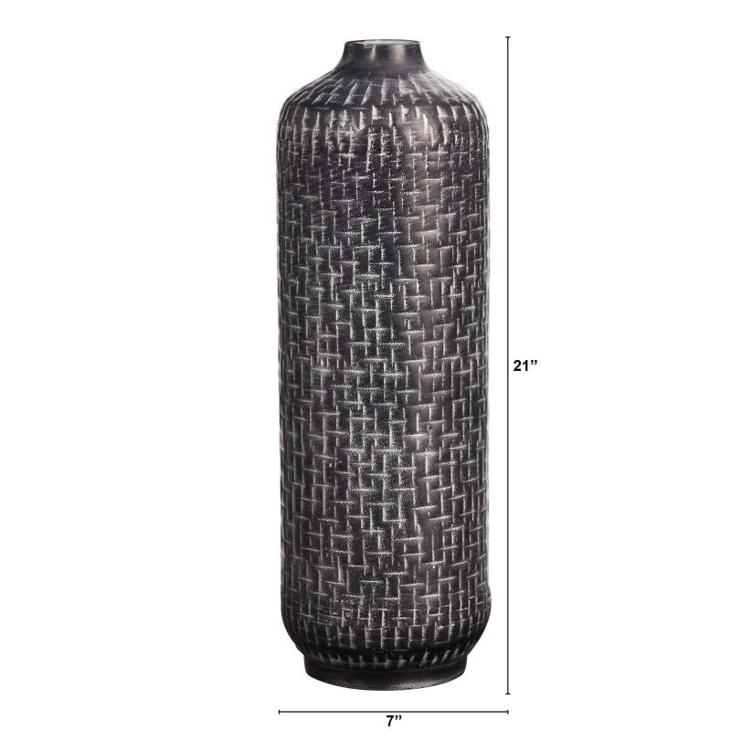 21” Embossed Metal Cylinder Vase - FCHF CITY