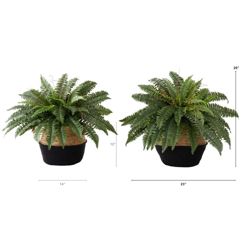 23" Artificial Boston Fern Plant with Handmade Jute & Cotton Basket DIY KIT - Set of 2 - FCHF CITY