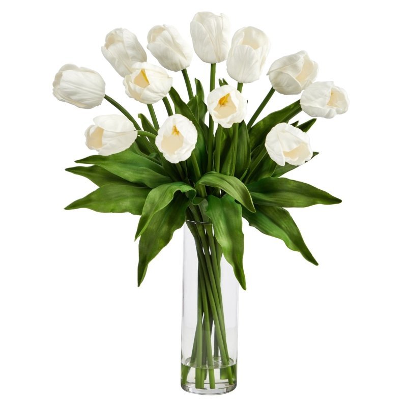 23” Artificial Tulip Arrangement with Cylinder Glass Vase - FCHF CITY