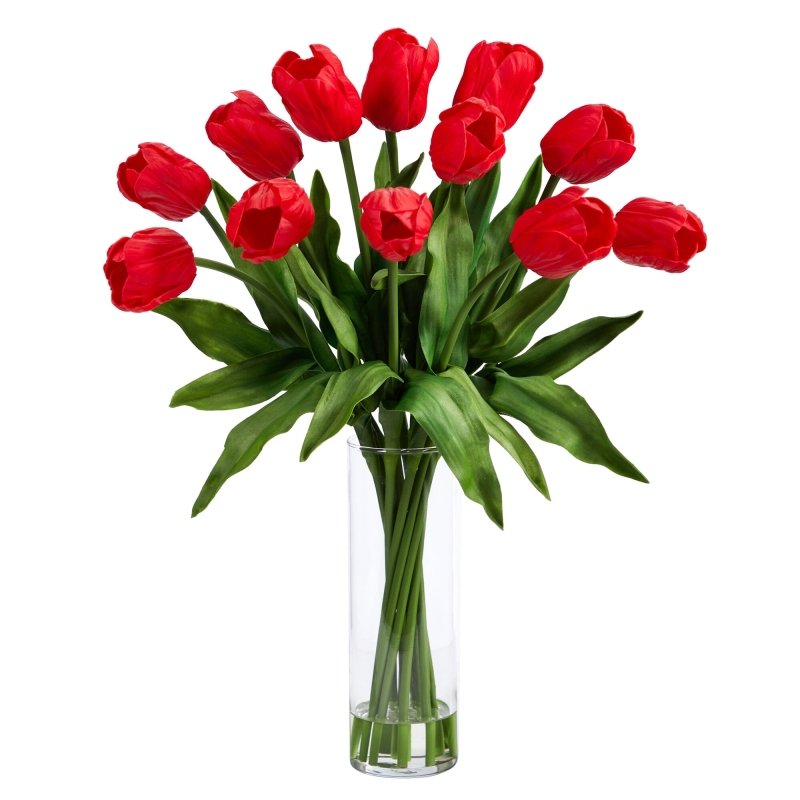 23” Artificial Tulip Arrangement with Cylinder Glass Vase - FCHF CITY