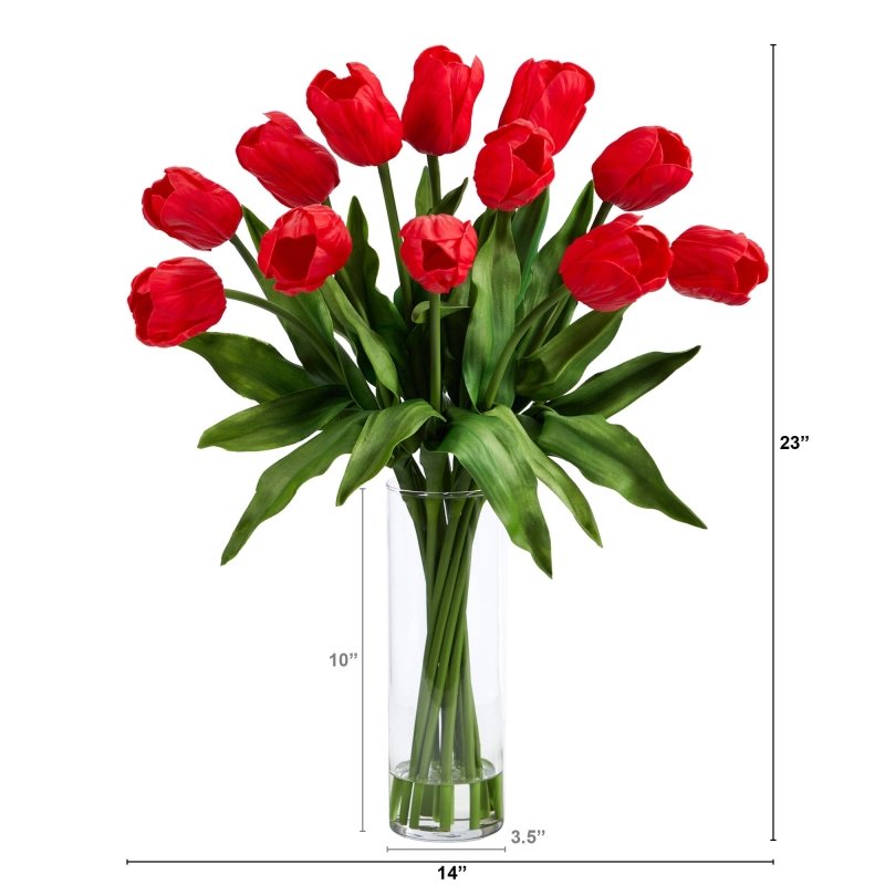 23” Artificial Tulip Arrangement with Cylinder Glass Vase - FCHF CITY