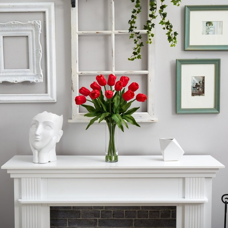 23” Artificial Tulip Arrangement with Cylinder Glass Vase - FCHF CITY