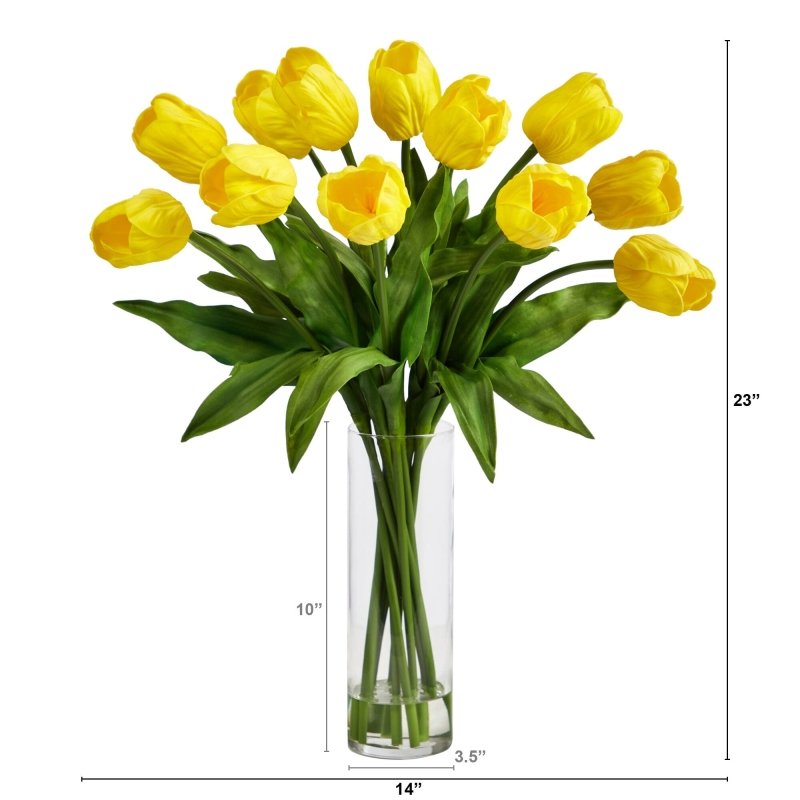 23” Artificial Tulip Arrangement with Cylinder Glass Vase - FCHF CITY