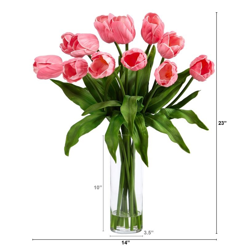 23” Artificial Tulip Arrangement with Cylinder Glass Vase - FCHF CITY