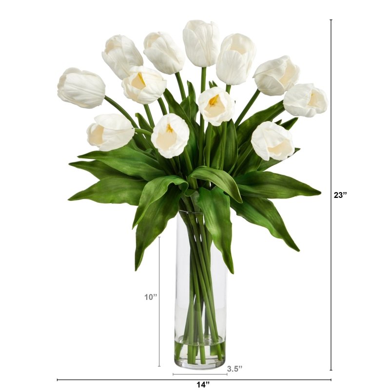 23” Artificial Tulip Arrangement with Cylinder Glass Vase - FCHF CITY