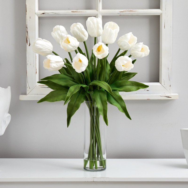 23” Artificial Tulip Arrangement with Cylinder Glass Vase - FCHF CITY