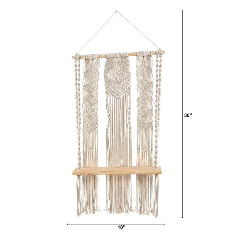 2.5’ x 1.5’ Layered Macrame Wall Hanging with Wooden Shelf - FCHF CITY