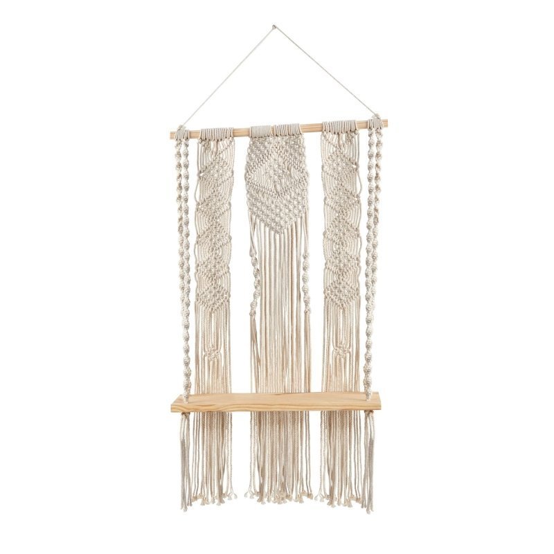 2.5’ x 1.5’ Layered Macrame Wall Hanging with Wooden Shelf - FCHF CITY