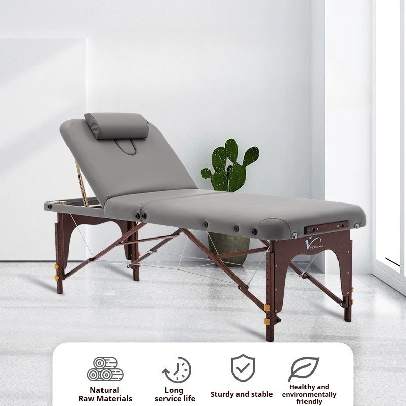Portable Folding Massage Table, Beech Wood Height Adjustable Spa Bed