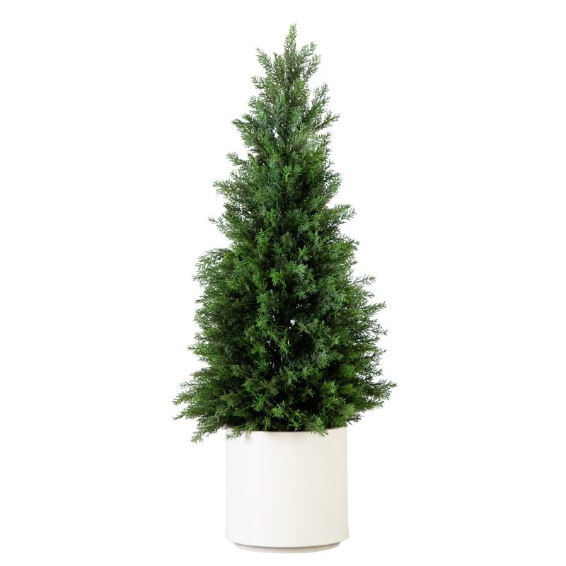 3’ Artificial Cedar Tree in White Planter UV Resistant (Indoor/Outdoor) - FCHF CITY